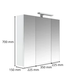 Planète Bain Armoire de toilette éclairante 3 portes 80 cm blanche Juno 2* Armoire De Toilette