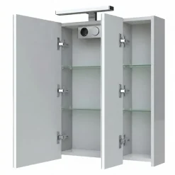 Planète Bain Armoire de toilette éclairante 3 portes 60 cm blanche Juno 2