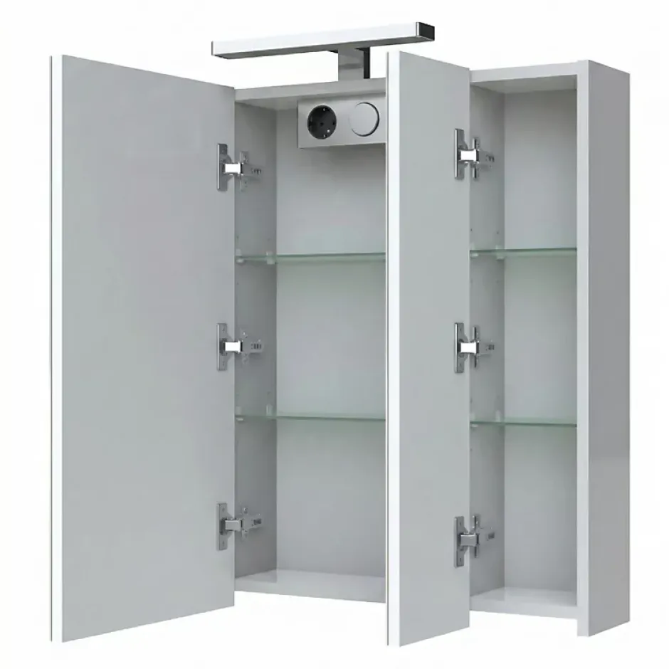Planète Bain Armoire de toilette éclairante 3 portes 60 cm blanche Juno 2