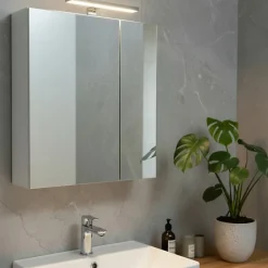 Planète Bain Armoire de toilette éclairante 2 portes 60 cm blanche Juno 2