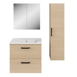 Armoire de toilette effet chêne et 2 portes miroir l.55 x H.54 xP.14,6 cm, Opah* Armoire De Toilette