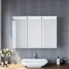 Sirhona Armoire de toilette en Acier Inoxydable Miroir double 90x65 cm Interrupteur tactile LED + Prise rasoir + Grand rangement* Armoire De Toilette