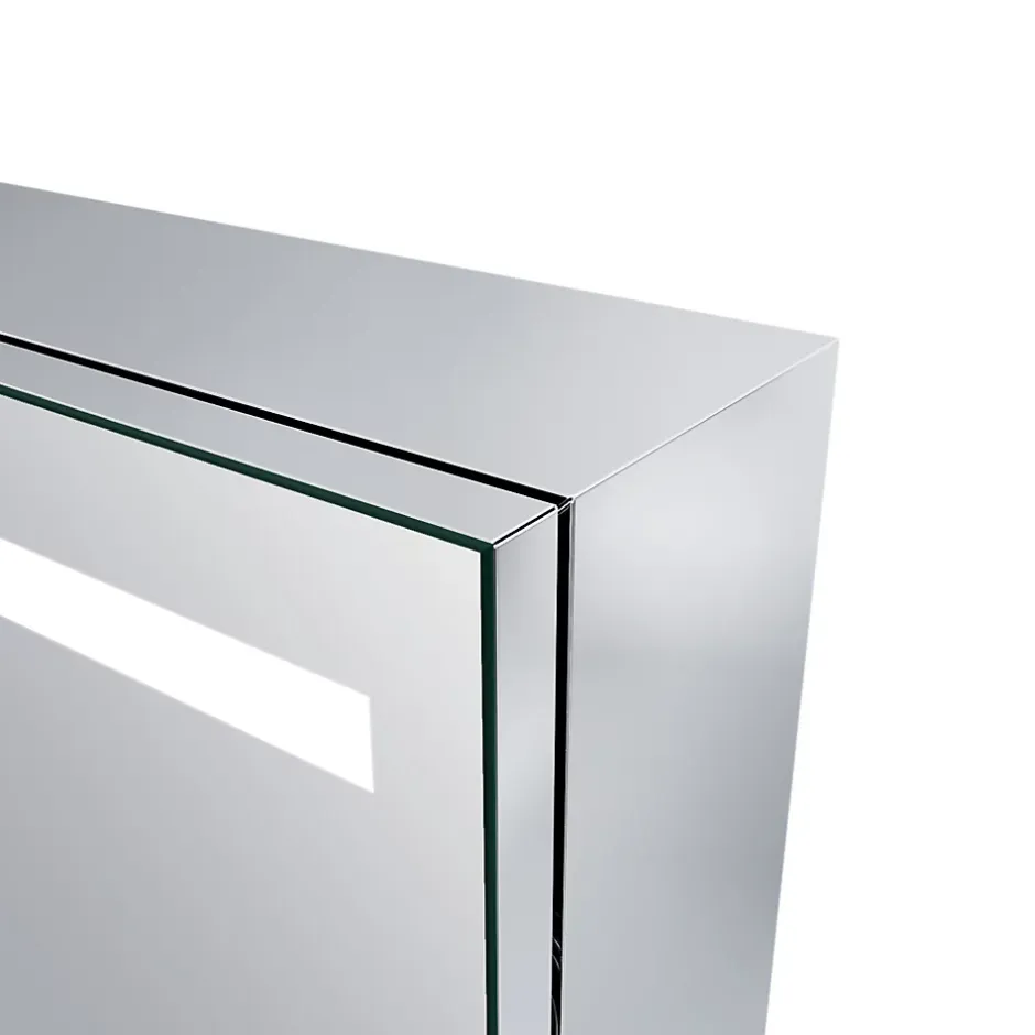 Sirhona Armoire de toilette en Acier Inoxydable Miroir double 90x65 cm Interrupteur tactile LED + Prise rasoir + Grand rangement* Armoire De Toilette