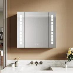 Sirhona Armoire de toilette en aluminium LED 650 x 600 x 130mm Meuble de rangement pour salle de bain Smart Interrupteurs tactiles* Meuble De Salle De Bains Faible Profondeur|Armoire De Toilette