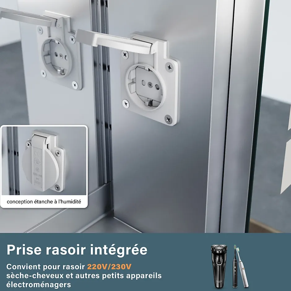 Sirhona Armoire de toilette en aluminium LED 650 x 600 x 130mm Meuble de rangement pour salle de bain Smart Interrupteurs tactiles* Meuble De Salle De Bains Faible Profondeur|Armoire De Toilette