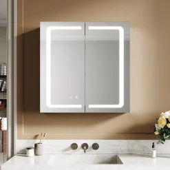 Sirhona Armoire de toilette en aluminium LED 650 x 650 x 130mm Meuble de rangement pour salle de bain Smart Interrupteurs tactiles
