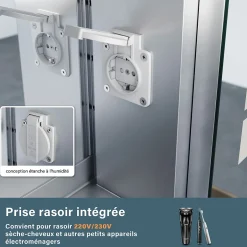 Sirhona Armoire de toilette en aluminium LED 650 x 650 x 130mm Meuble de rangement pour salle de bain Smart Interrupteurs tactiles