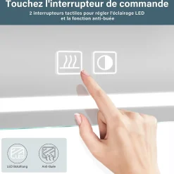 Sirhona Armoire de toilette en aluminium LED 650 x 650 x 130mm Meuble de rangement pour salle de bain Smart Interrupteurs tactiles