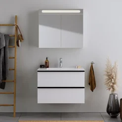 Duravit Armoire de toilette en aluminium 2 portes miroir avec éclairage LED pour salle de bain et toilette - 70x100x15cm - DURAPOINT