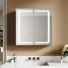 Sirhona Armoire de toilette en Aluminium Miroir multi-surfaces 65x65 cm Interrupteur tactile LED + Anti-buée + Prise rasoir* Armoire De Toilette