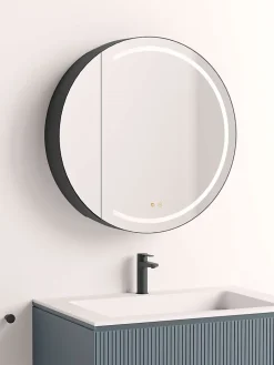 Poalgi Armoire de toilette LED aluminium MANILLONS 1p miroir diamètre 80 cm P. 14 cm - Nox