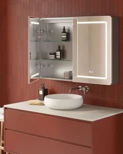 Poalgi Armoire de toilette LED aluminium MANILLONS 2p miroir l. 80 cm H. 70 cm P. 14 cm - Gan* Armoire De Toilette