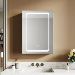 Sirhona Armoire de toilette LED en aluminium 700 x 500 x 133mm Smart Bathroom Storage Cabinet Interrupteurs tactiles* Meuble De Salle De Bains Faible Profondeur|Armoire De Toilette