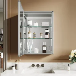 Sirhona Armoire de toilette LED en aluminium 700 x 500 x 133mm Smart Bathroom Storage Cabinet Interrupteurs tactiles* Meuble De Salle De Bains Faible Profondeur|Armoire De Toilette