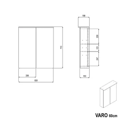 Bernstein Armoire de toilette MFC 2 portes miroirs, éclairage LED, prise de courant intérieure + 2 tablettes verre, 60x71x19cm (LxHxP), VARO