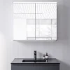 Bernstein Armoire de toilette MFC 2 portes miroirs, éclairage LED, prise de courant intérieure + 2 tablettes verre, 80x71x19cm (LxHxP), VARO