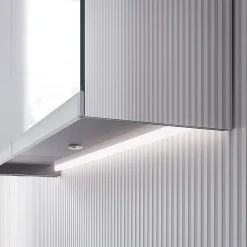Bernstein Armoire de toilette MFC 2 portes miroirs, éclairage LED, prise de courant intérieure + 2 tablettes verre, 80x71x19cm (LxHxP), VARO