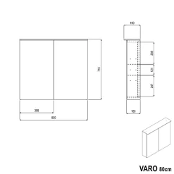 Bernstein Armoire de toilette MFC 2 portes miroirs, éclairage LED, prise de courant intérieure + 2 tablettes verre, 80x71x19cm (LxHxP), VARO