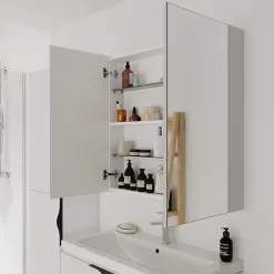 Planète Bain Armoire de toilette miroir 80 cm blanc brillant Malta