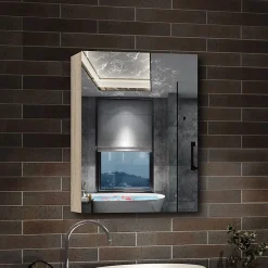 AICA Sanitaire Armoire de Toilette Mural avec Miroir et Rangement - Moderne, Chêne, 40x70 cm,