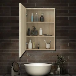 AICA Sanitaire Armoire de Toilette Mural avec Miroir et Rangement - Moderne, Chêne, 40x70 cm,