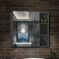 AICA Sanitaire Armoire de Toilette Mural avec Miroir Niches Intégrées et Rangement Fermé - Moderne, Anthracite, 60x70 cm,* Armoire De Toilette