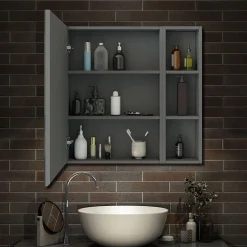 AICA Sanitaire Armoire de Toilette Mural avec Miroir Niches Intégrées et Rangement Fermé - Moderne, Anthracite, 60x70 cm,* Armoire De Toilette