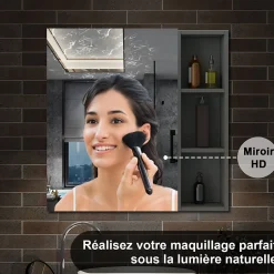 AICA Sanitaire Armoire de Toilette Mural avec Miroir Niches Intégrées et Rangement Fermé - Moderne, Anthracite, 60x70 cm,* Armoire De Toilette