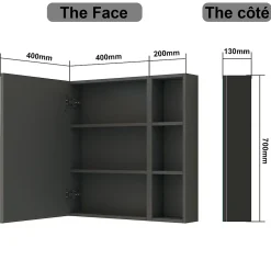 AICA Sanitaire Armoire de Toilette Mural avec Miroir Niches Intégrées et Rangement Fermé - Moderne, Anthracite, 60x70 cm,* Armoire De Toilette