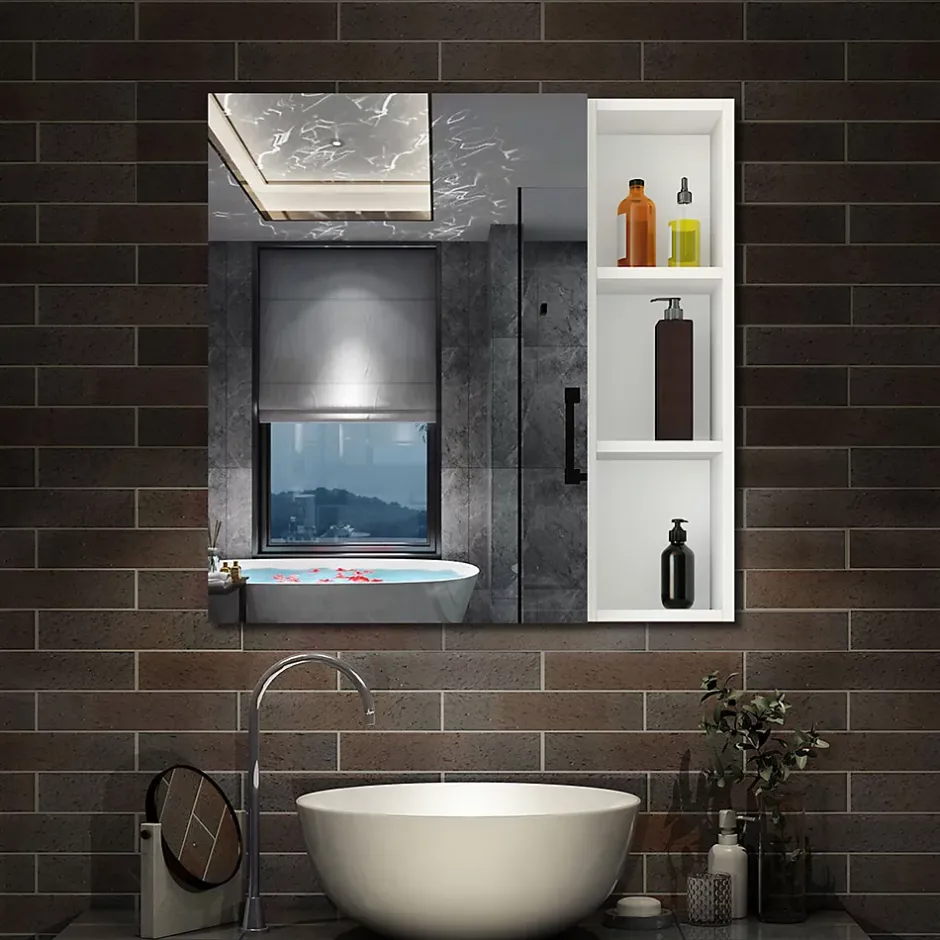 AICA Sanitaire Armoire de Toilette Mural avec Miroir Niches Intégrées et Rangement Fermé - Moderne, Blanc, 80x70 cm,