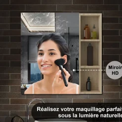AICA Sanitaire Armoire de Toilette Mural avec Miroir Niches Intégrées et Rangement Fermé - Moderne,Chêne, 80x70 cm,* Armoire De Toilette