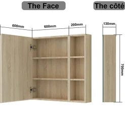AICA Sanitaire Armoire de Toilette Mural avec Miroir Niches Intégrées et Rangement Fermé - Moderne,Chêne, 80x70 cm,* Armoire De Toilette