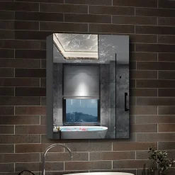 AICA Sanitaire Armoire de Toilette Mural avec Miroir et Rangement - Moderne, Anthracite, 50x70 cm,