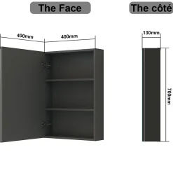 AICA Sanitaire Armoire de Toilette Mural avec Miroir et Rangement - Moderne, Anthracite, 50x70 cm,