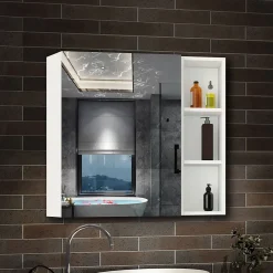 AICA Sanitaire Armoire de Toilette Mural avec Miroir Niches Intégrées et Rangement Fermé - Moderne, Blanc, 60x70 cm,