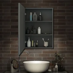 AICA Sanitaire Armoire de Toilette Mural avec Miroir et Rangement - Moderne, Anthracite, 60x70 cm,