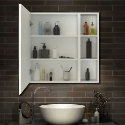 AICA Sanitaire Armoire de Toilette Mural avec Miroir Niches Intégrées et Rangement Fermé - Moderne, Blanc, 70x70 cm,