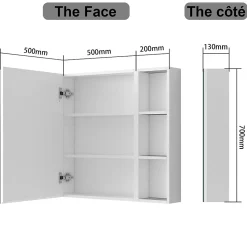 AICA Sanitaire Armoire de Toilette Mural avec Miroir Niches Intégrées et Rangement Fermé - Moderne, Blanc, 70x70 cm,