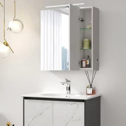 Ml-Design Armoire de toilette salle de bain avec miroir et LED 72,4x72x15 cm