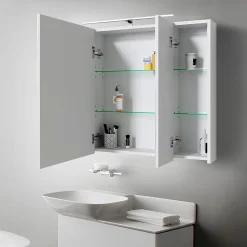 Ml-Design Armoire de toilette salle de bain avec miroir et LED 90,4x72x15 cm* Armoire De Toilette|Meuble De Salle De Bains Faible Profondeur