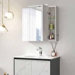 Ml-Design Armoire de toilette salle de bain avec miroir et LED 90,4x72x15 cm* Armoire De Toilette|Meuble De Salle De Bains Faible Profondeur