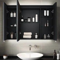 Sirhona Armoire de toilette Extra Large Miroir 90x65 cm + Grand Rangement + Température LED tricolore + Anti-buée + Prise rasoir* Armoire De Toilette
