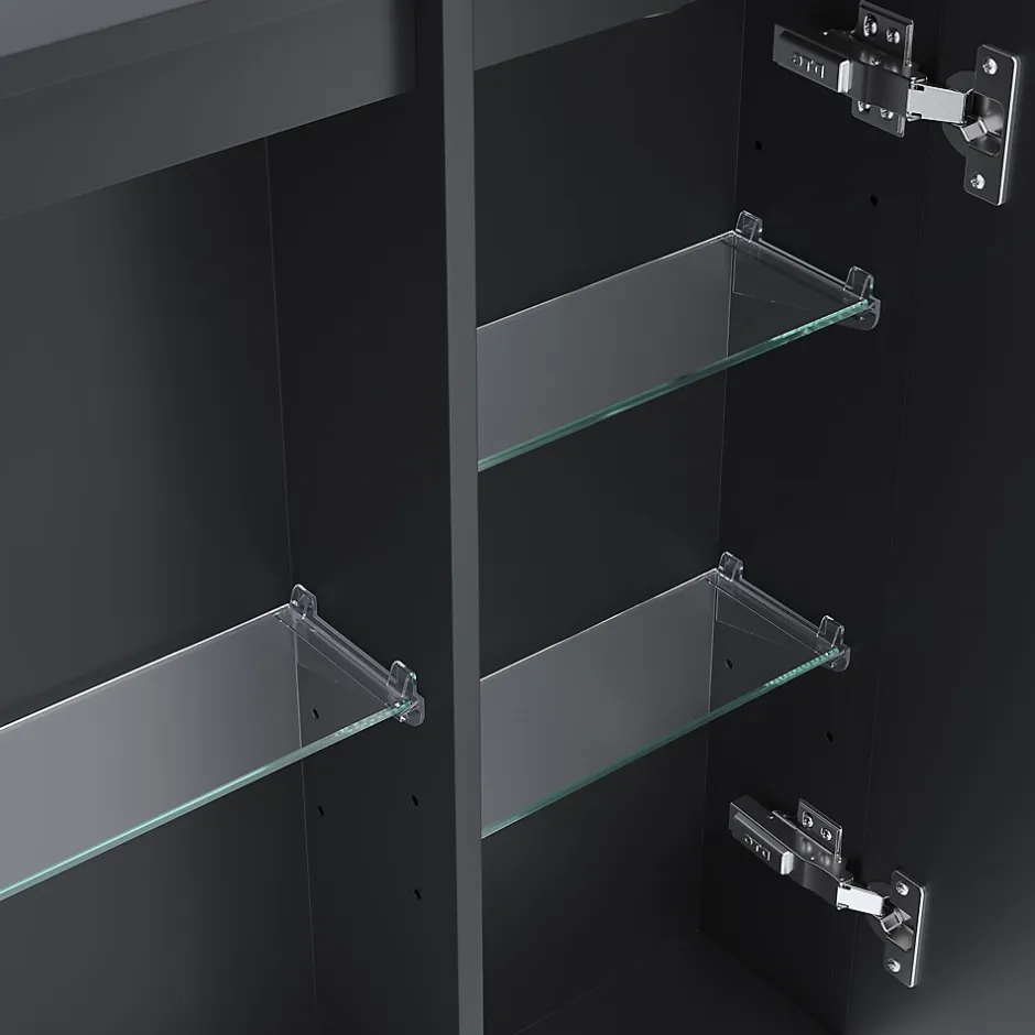 Sirhona Armoire de toilette Extra Large Miroir 90x65 cm + Grand Rangement + Température LED tricolore + Anti-buée + Prise rasoir* Armoire De Toilette