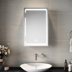 Sirhona Armoire de toilette miroir de salle de bain avec lumière LED 3 couleurs,38x60cm, meuble de rangement blanc anti-buée* Armoire De Toilette
