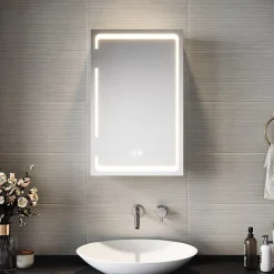 Sirhona Armoire de toilette miroir de salle de bain avec lumière LED 3 couleurs,38x60cm, meuble de rangement blanc anti-buée* Armoire De Toilette