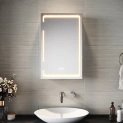 Sirhona Armoire de toilette miroir de salle de bain avec lumière LED 3 couleurs,38x60cm, meuble de rangement blanc anti-buée* Armoire De Toilette