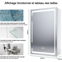 Sirhona Armoire de toilette miroir de salle de bain avec lumière LED 3 couleurs,38x60cm, meuble de rangement blanc anti-buée* Armoire De Toilette