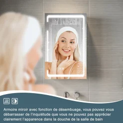 Sirhona Armoire de toilette miroir de salle de bain avec lumière LED 3 couleurs,38x60cm, meuble de rangement blanc anti-buée* Armoire De Toilette