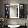 Sirhona Armoire de toilette Grand Rangement 60x75 cm + Interrupteur tactile + Température LED tricolore + Anti-buée + Prise rasoir