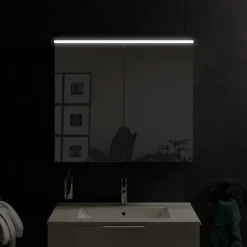 Bernstein Armoire de toilette suspendue Anthracite mat 80x18x70cm (LxPxH) 2 portes miroir, éclairage LED, tablettes en verre - SOLO